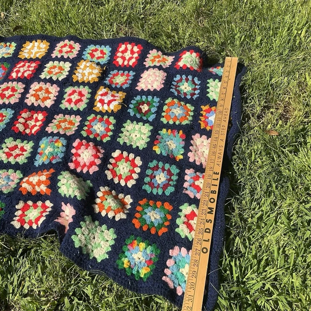 Vintage Afghan Multi-colored Square Granny Square‎ 70s Cutter Boho 36x50